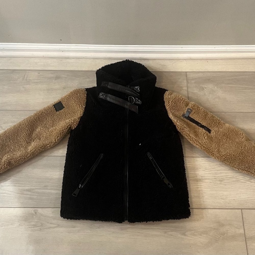 Girls SAM Black/Tan Sherpa Jacket: Size 10